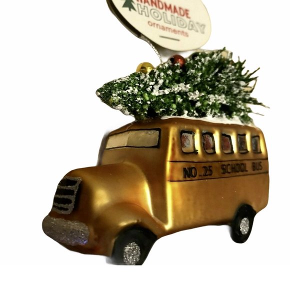New Christmas Tree Glass Painted Ornament Holiday Yellow School Bus, Teacher - Picture 9 of 10